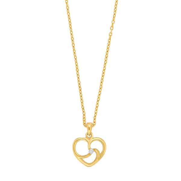Siersbøl halskæde med hjertevedhæng i 8 kt guld med kubisk zirkon